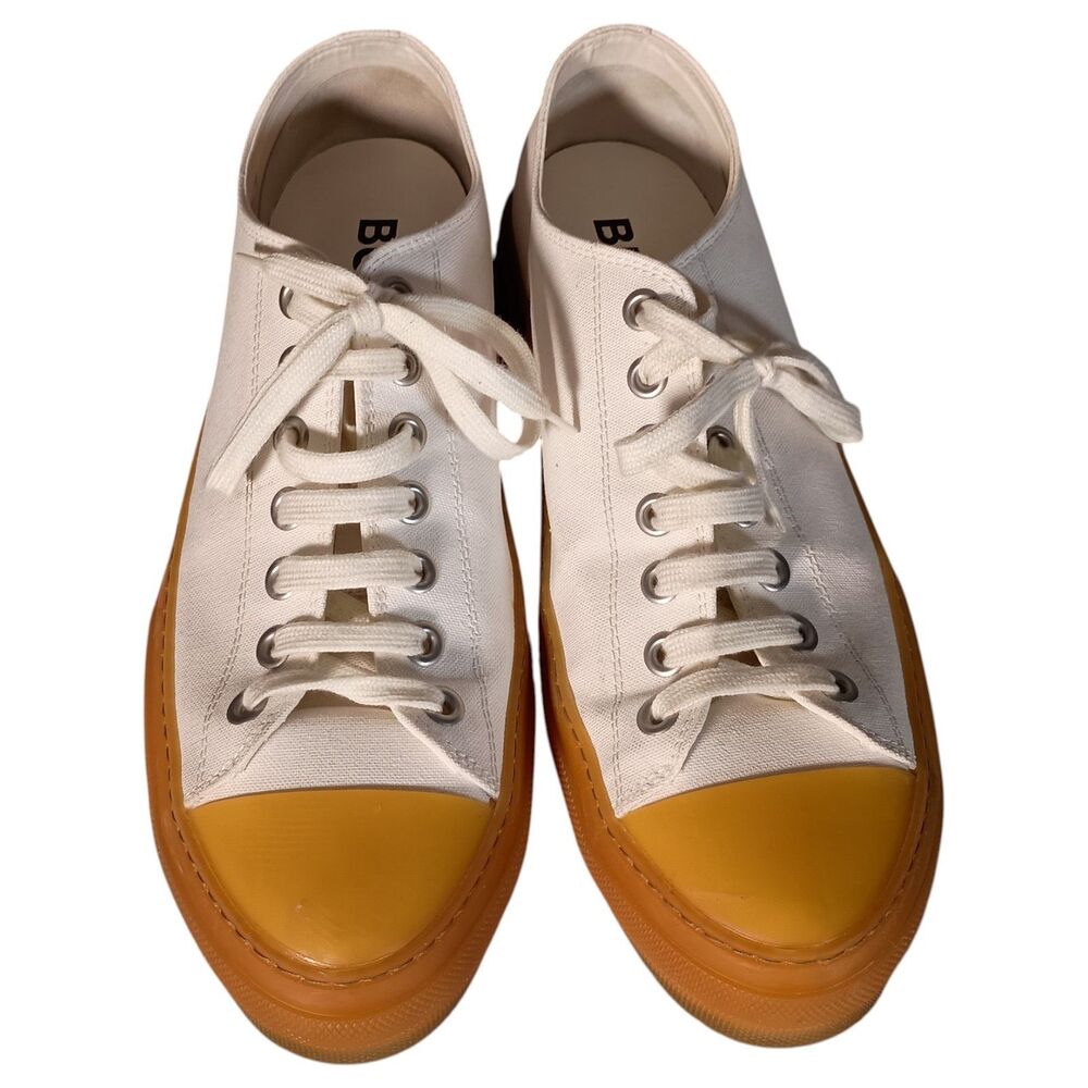 Burberry Jack Sneakers Shoes Mens 45.5/US 11.5 White Cotton Low Top Lace Up Logo - Picture 5 of 16